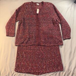 J Jill Jacket Skirt Set Womens Sz 3X Craberry Knit Office Career Textured NWT